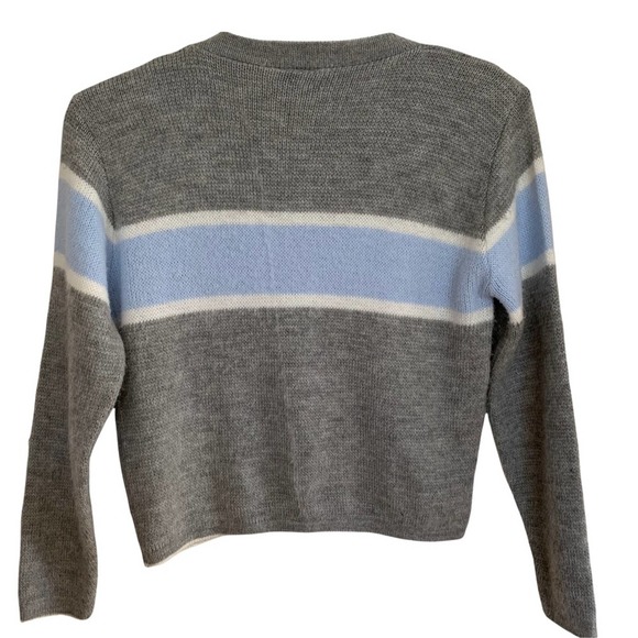 In Charge Grey Crossover V Neck Color Block Stripe Sweater - Picture 3 of 4